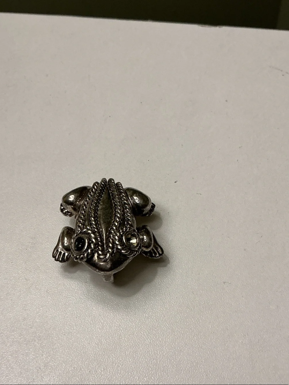 Mexican Silver Hand Crafted Frog Brooch Pendant Set of Two Rhinestones